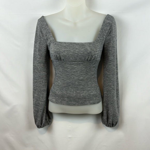 Lovers + Friends Blakely Heather Gray Square Neck Balloon Sleeve Sweater Sz XS - Picture 5 of 12